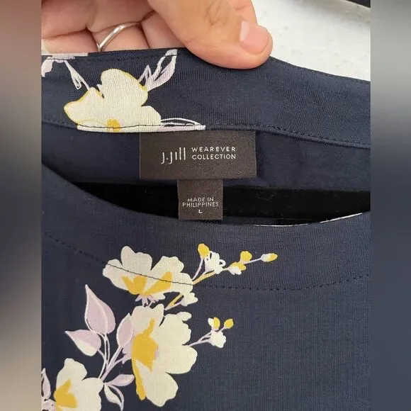 J Jill Navy Floral Dress with pockets Large - Picture 2 of 10